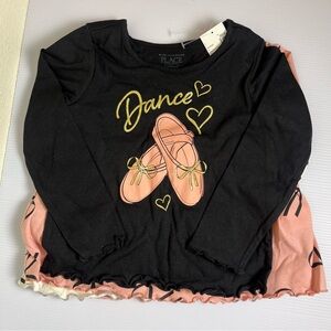 NWT Children's Place 4 pc Black Dance Long Sleeve Shirt with Ballet Shoes Design